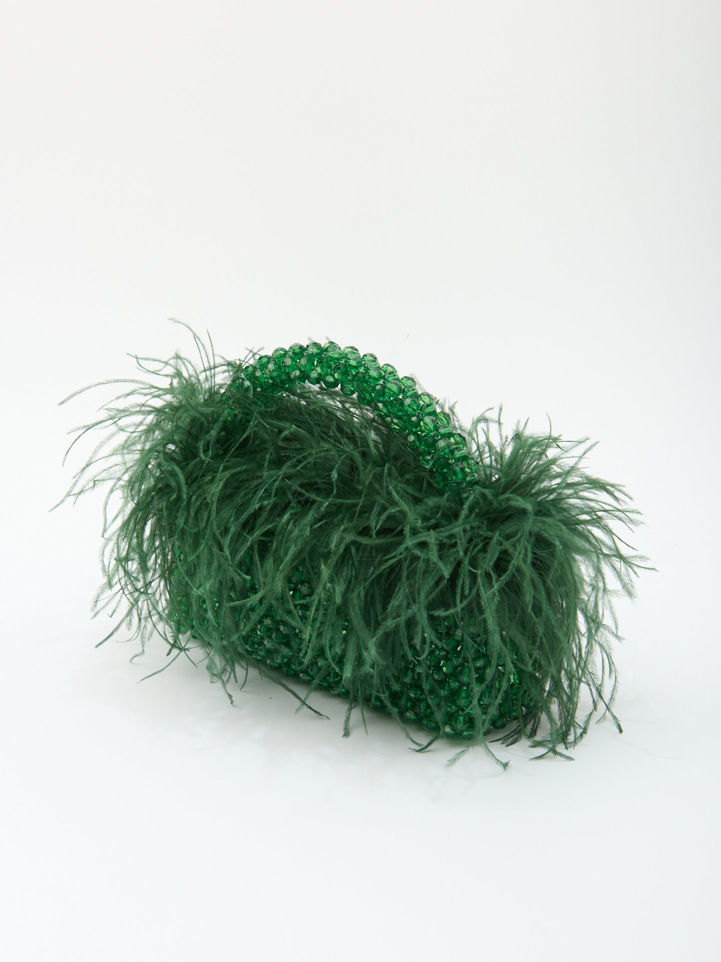 FEATHER TOP HANDLE in dark green beaded crystals