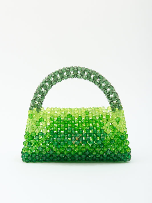 DEGRADE TOP HANDLE in green beaded crystals