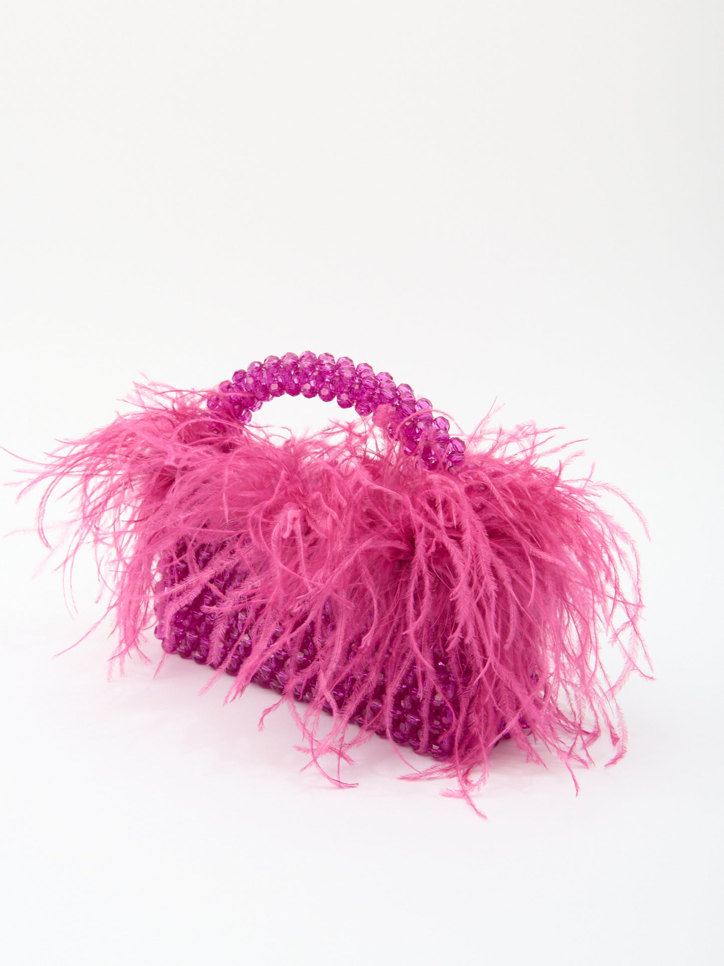 FEATHER TOP HANDLE in pink beaded crystals
