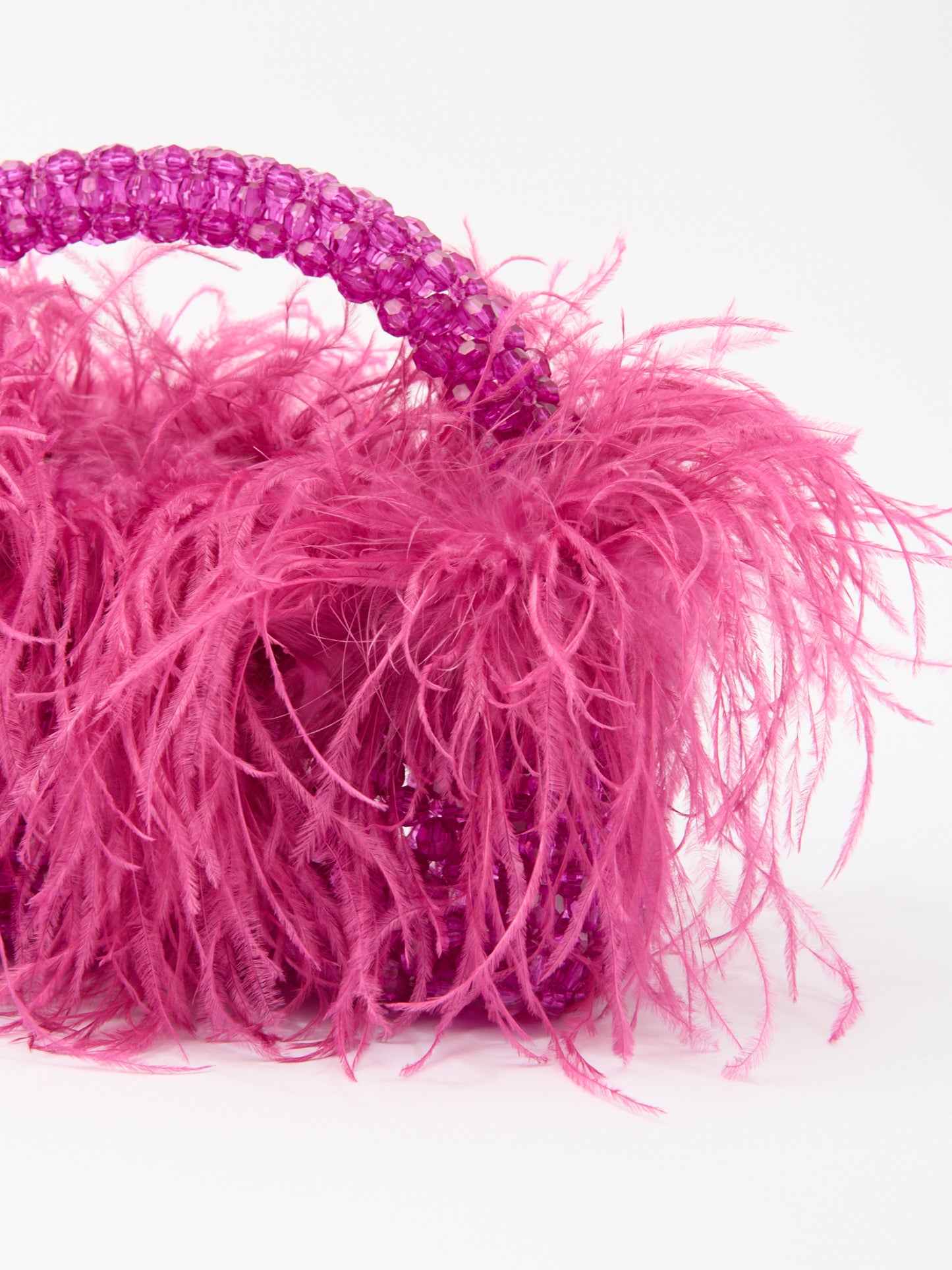FEATHER TOP HANDLE in pink beaded crystals