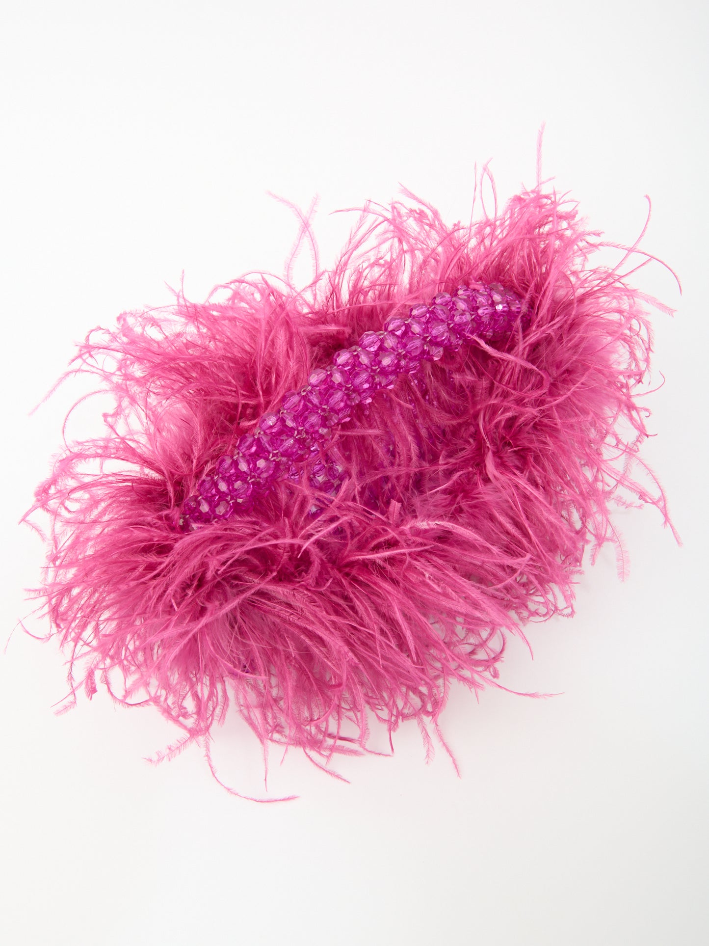 FEATHER TOP HANDLE in pink beaded crystals