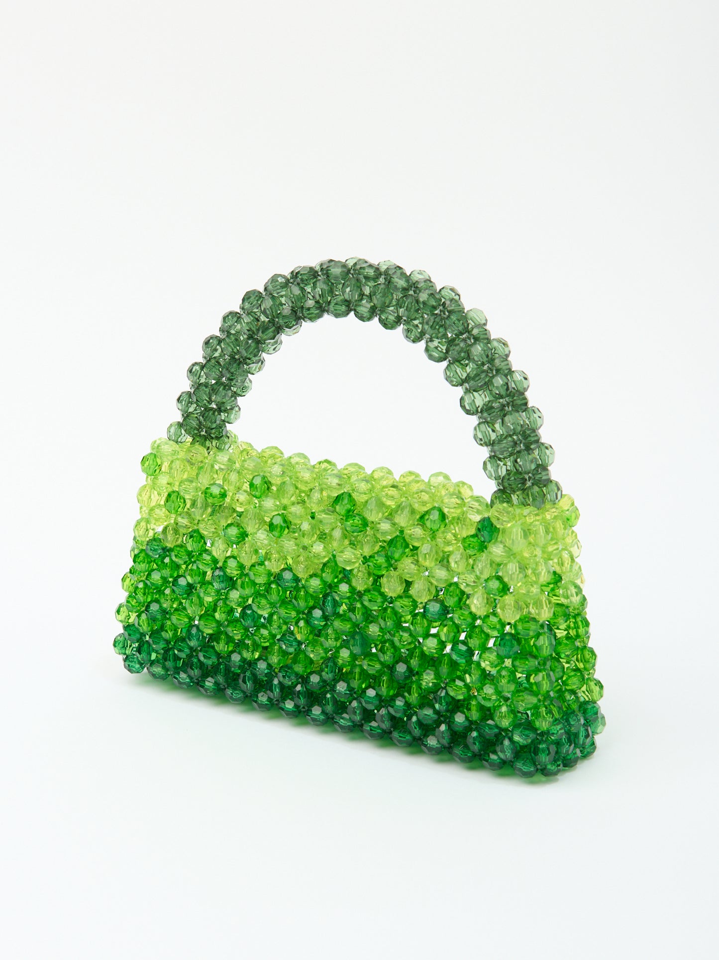 DEGRADE TOP HANDLE in green beaded crystals