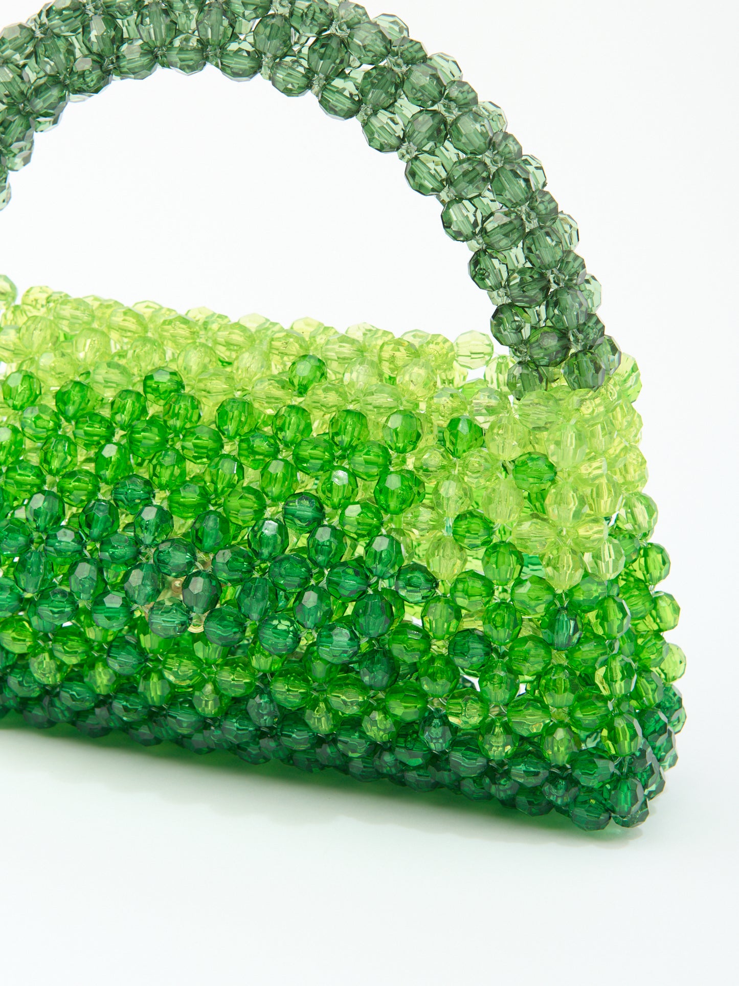 DEGRADE TOP HANDLE in green beaded crystals