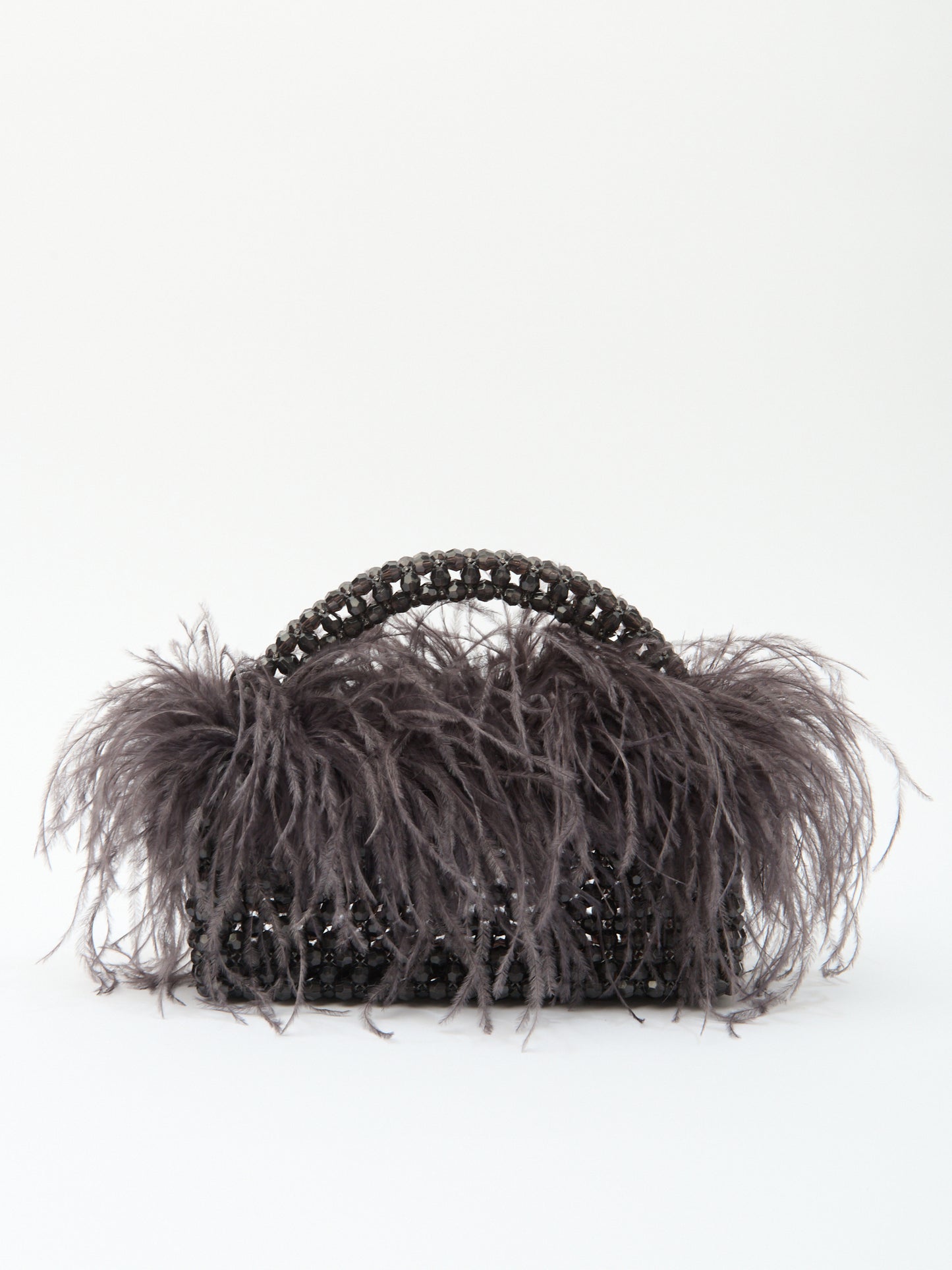 FEATHER TOP HANDLE in dark grey beaded crystals