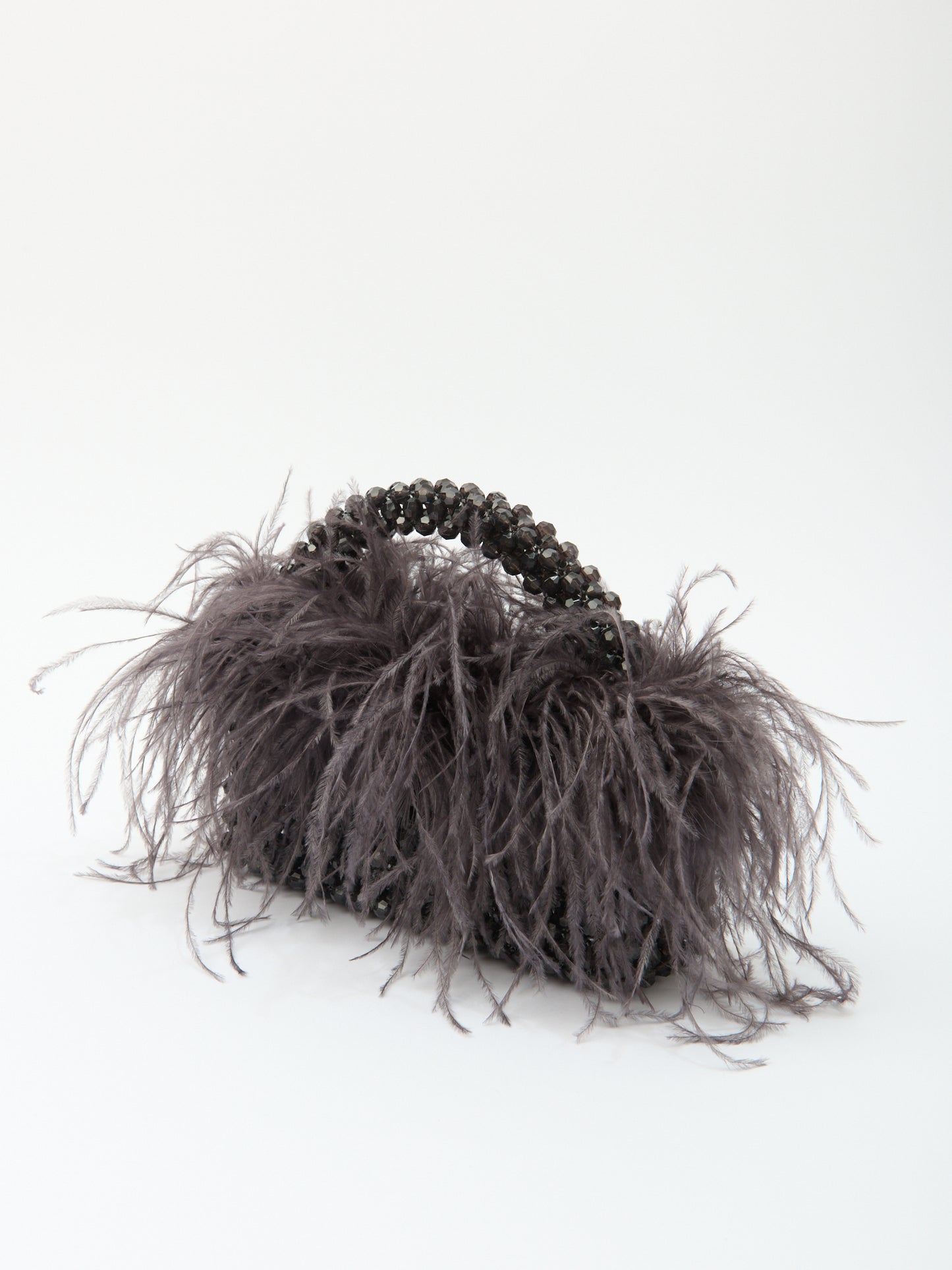 FEATHER TOP HANDLE in dark grey beaded crystals