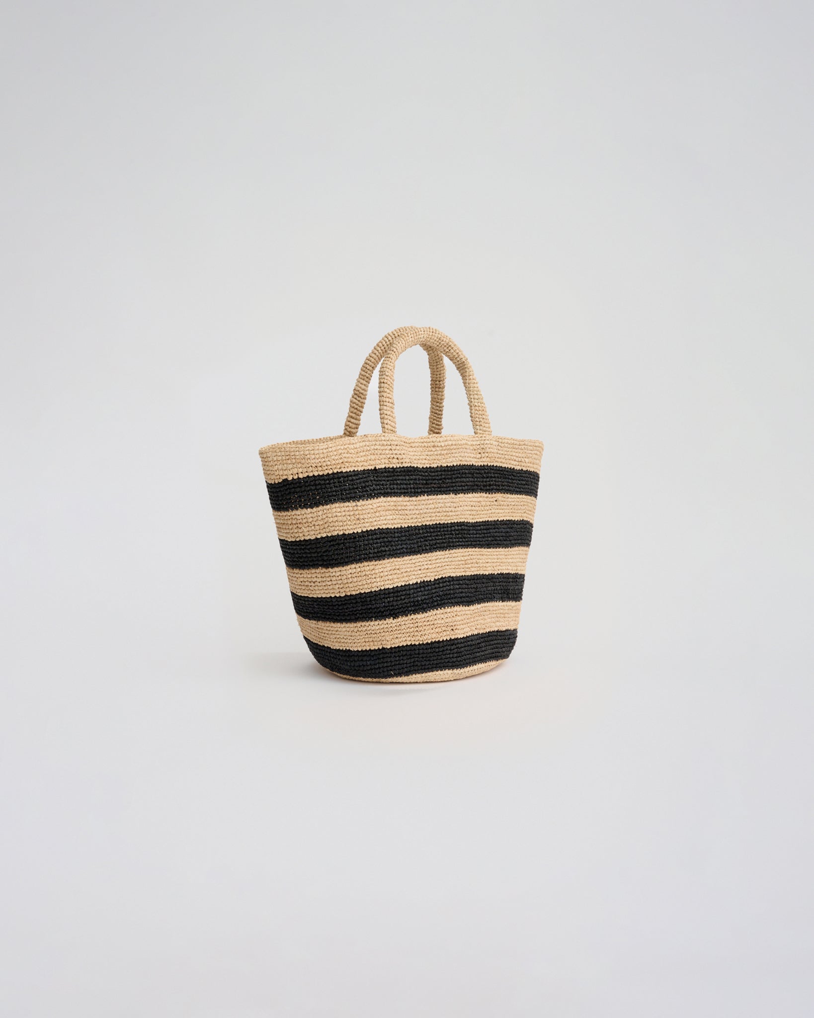 STRIPED MINI TOTE BAG in black/natural