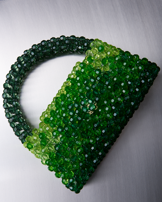 DEGRADE TOP HANDLE in green beaded crystals